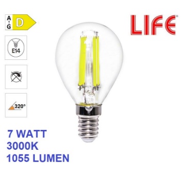 Immagine di Lampadina E14 Mini Sfera Vetro Trasparente Led 7W 3000K Luce Calda Life