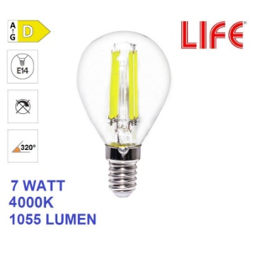 Immagine di Lampadina E14 Mini Sfera Led Vetro Trasparente 7W 4000K 1055Lm Life