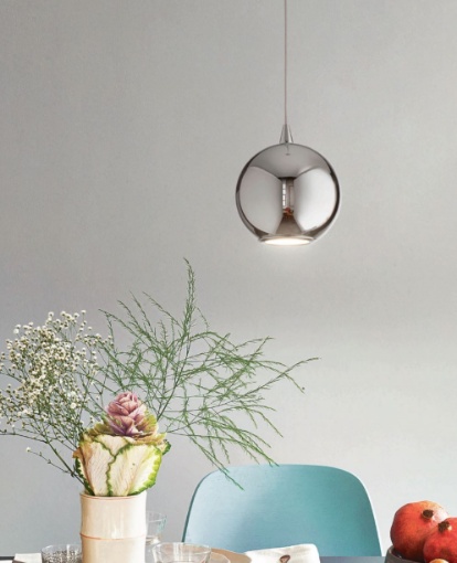 Immagine di Lampada A Sospensione Per Comodini Sfera Cromo Led 3w 3000k Bol Diodi Affralux