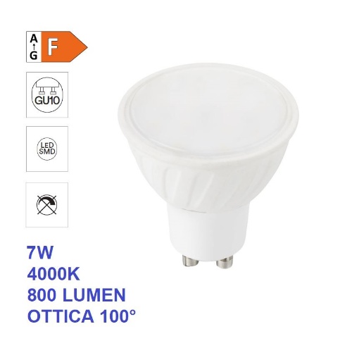 Immagine di Lampadina GU10 LED 7w 4000k 800 Lumen Luce Naturale Ottica 100°
