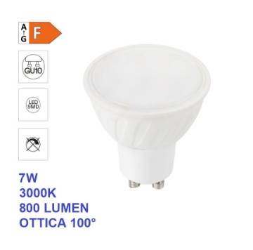 Immagine di Lampadina GU10 LED 7w 3000k Luce Calda Ottica 100° 800 Lumen