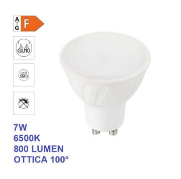 Immagine di Lampadina GU10 LED 7W 6500k Luce Bianca Fredda 800 Lumen Ottica 100°