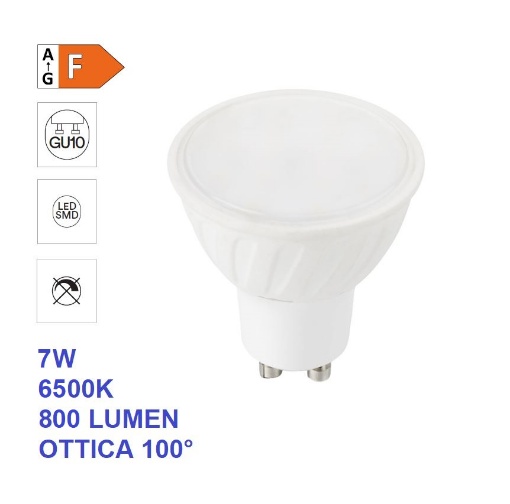 Immagine di Lampadina GU10 LED 7W 6500k Luce Bianca Fredda 800 Lumen Ottica 100°