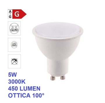 Immagine di Lampadina GU10 LED 5w 3000k Luce Calda 450 Lumen Ottica 100°