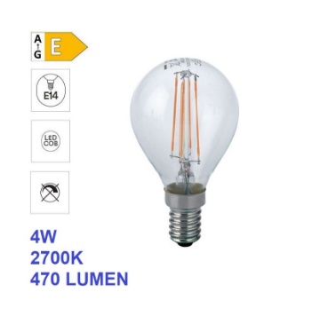 Immagine di Lampadina E14 Mini Sfera Led 4W 2700K Luce Calda 470 Lumen Vetro Trasparente