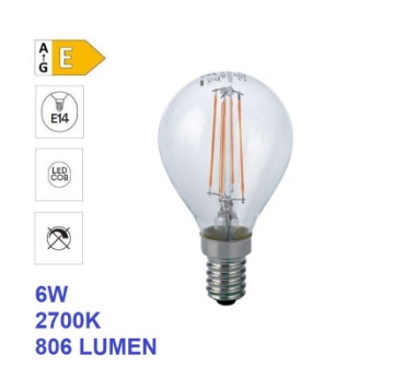 Immagine di Lampadina E14 Mini Sfera Led 6W 2700K Luce Calda 806 Lumen Vetro Trasparente