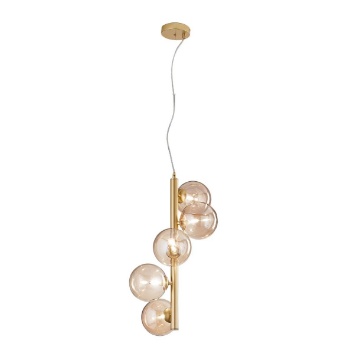 Immagine di Lampadario A Sospensione Metallo Con 5 Diffusori Sfera Vetro G9 Led