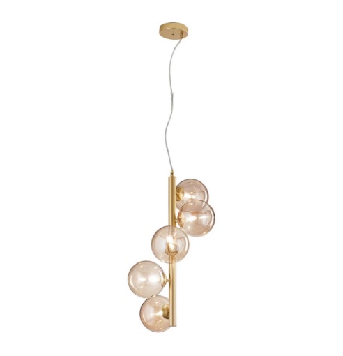 Immagine di Lampadario A Sospensione Metallo Con 5 Diffusori Sfera Vetro G9 Led