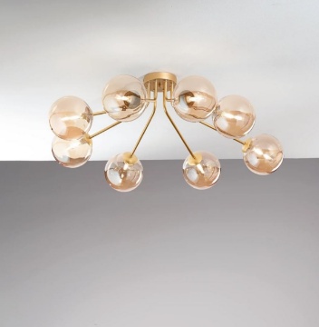 Immagine di Plafoniera Lampadario Per Salotto Metallo 8 Diffusori Sfera Vetro G9 Led