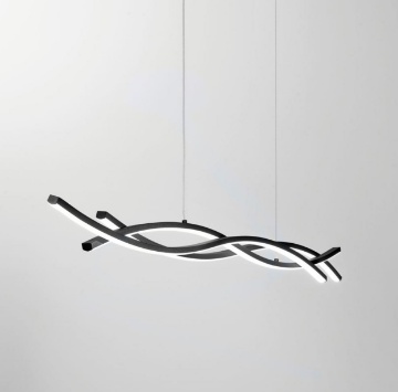 Immagine di Lampadario Moderno Profili Ondulati Per Tavolo Kinetic Nero Led CCT Luce Ambiente Design