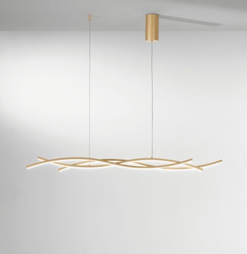 Immagine di Lampadario Da Tavolo Design Ondulato Kinetic Oro Led CCT Luce Ambiente Design