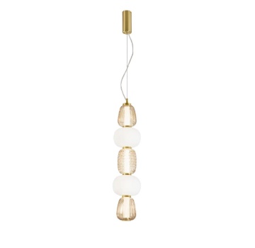 Immagine di Lampadario Design Oro Barra Led Con Vetri Bianco Ambra 40w 3000k Totem Fan Europe