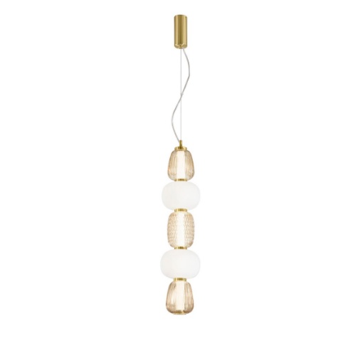 Immagine di Lampadario Design Oro Barra Led Con Vetri Bianco Ambra 40w 3000k Totem Fan Europe