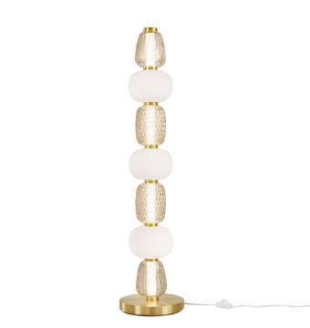 Immagine di Piantana Moderna Per Salotto Barra Led Oro Con Vetri Ambra Bianco 3000k Totem Fan Europe