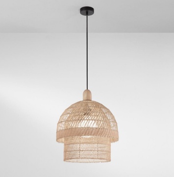 Immagine di Lampadario In Legno Chiaro Cesta Rattan Design Scandinavo Sibilla Fan Europe