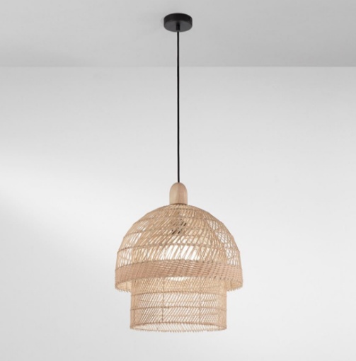 Immagine di Lampadario In Legno Chiaro Cesta Rattan Design Scandinavo Sibilla Fan Europe