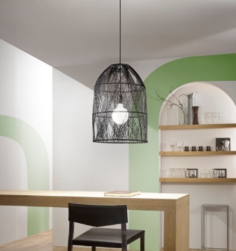 Immagine di Lampadario Cupola In Rattan Nero Ancella Fan Europe