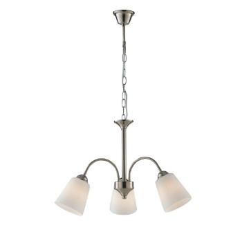 Immagine di Lampadario 3 Luci Bracci Metallo Nichel e Paralumi Bianchi Vetro 1162 Fan Europe