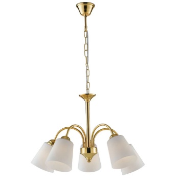 Immagine di Lampadario Bracci Oro Con Vetri Bianchi 5 Luci Per Soggiorno Classico 1162/5 Fan Europe