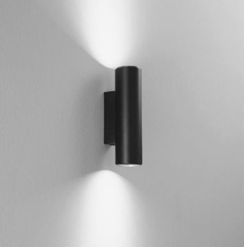 Immagine di Applique Tonda Cilindro Nero Biemissione GU10 Mini Duduk Fan Europe