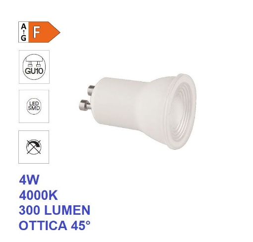 Immagine di Lampadina GU10 Mini LED 4w 4000k Luce Naturale Ottica 45°