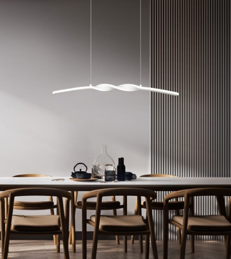 Immagine di Sospensione Da Tavolo Design Attorcigliato Bianco Led 18w 4000k Ginko Trio