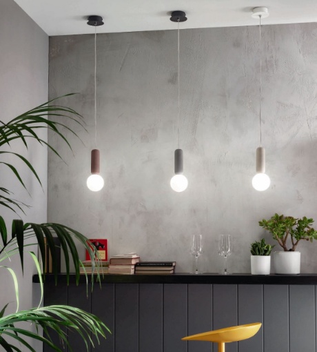 Immagine di Sospensione Lampadina Pendente In Cemento Con Sfera Bianca Rock Ondaluce