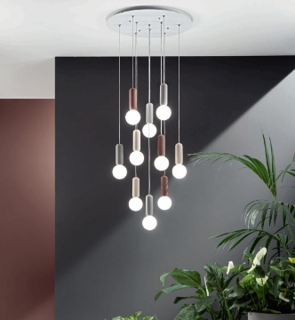 Immagine di Lampadario In Cemento Colorato Con Sfere Vetro Bianco 10 Luci G9 Rock Ondaluce