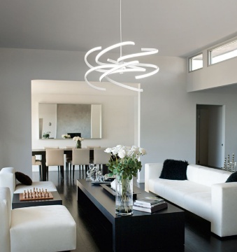 Immagine di Lampadario Da Soggiorno Nest Bianco Vortice Led CCT 80w Dimmerabile Perenz