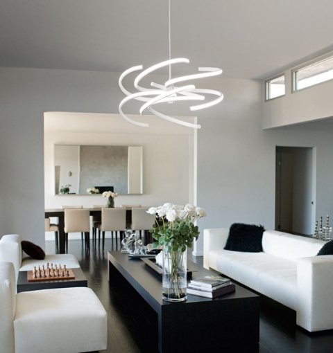 Immagine di Lampadario Da Soggiorno Nest Bianco Vortice Led CCT 80w Dimmerabile Perenz
