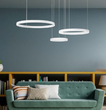 Immagine di Lampadario Decentrato Soel 3 Anelli Bianchi Led 103w CCT Dimmerabile Ondaluce