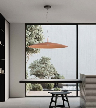 Immagine di Lampadario Led Cupola Piatto 90 cm Per Tavolo Da Pranzo 18w 3000k Elle Ondaluce