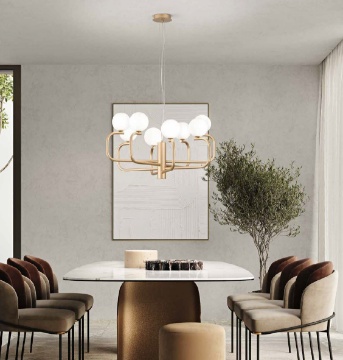 Immagine di Lampadario Design Oro 8 Luci Sfere Vetro Bianco Per Soggiorno Jeppy Ondaluce