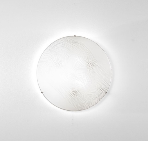 Immagine di Plafoniera In Vetro Bianco Rotondo 40cm Con Motivo A Onde 3xE27 Kardio Fan Europe