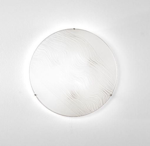 Immagine di Plafoniera Rotonda Vetro Bianco 50cm Con Decoro Onde 4xE27 Kardio Fan Europe