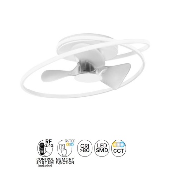 Immagine di Plafoniera Ventilatore Moderno Bianco Storm Led CCT 60w Dimmerabile Con Telecomando