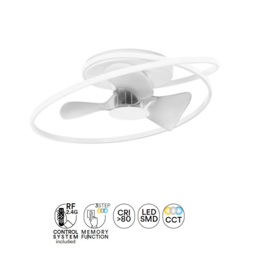 Immagine di Plafoniera Ventilatore Moderno Bianco Storm Led CCT 60w Dimmerabile Con Telecomando