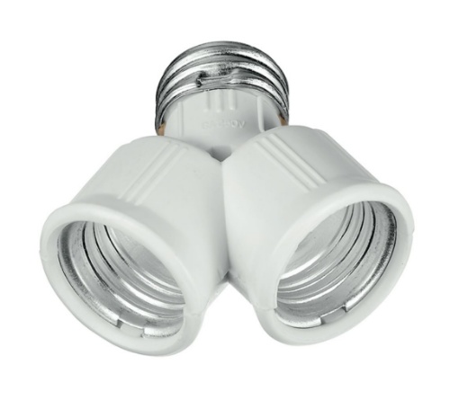 Immagine di Adattatore Sdoppiatore Per Portalampade Da E27 a 2xE27 Bianco