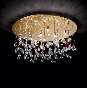 Immagine di Plafoniera Oro Con Cristalli Trasparenti Per Salone Moonlight PL15 Ideal Lux