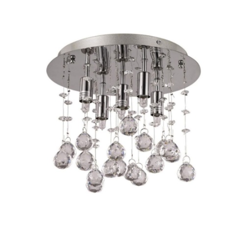 Immagine di Plafoniera Moonlight PL5 Cromo Con Sfere Cristallo Pendenti 5 Luci Ideal Lux