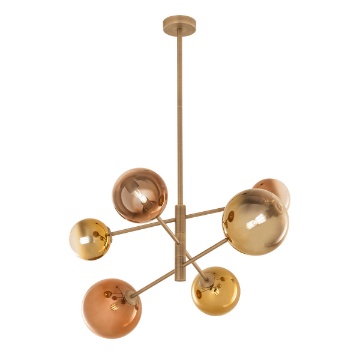 Immagine di Lampadario Da Soggiorno 6 Luci Roy Ottone Con Sfere Oro Caffe Redo