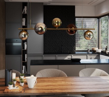 Immagine di Lampadario Ottone Con Sfere Oro Caffè Vetro Per Tavolo Da Pranzo Roy Redo