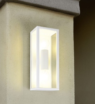 Immagine di Applique Esterno Squadrata Bianca Con Vetro Doppia Luce IP44 Garonne Trio Lighting