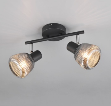Immagine di Lampada Da Soffitto Nera Con Vetri Rigati Cromo 2 Luci Orientabili Tarifa Trio