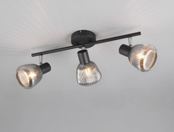 Immagine di Plafoniera 3 Luci Orientabili Vetri Rigati Cromo Nero Tarifa Trio