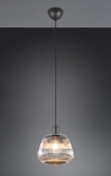 Immagine di Sospensione Vetro Rigato Cromo Nero Per Bancone Isola Tarifa Trio Lighting