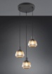 Immagine di Lampadario Rotondo Nero 3 Luci Vetro Rigato Cromo Per Salotto Tarifa Trio Lighting