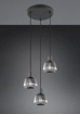 Immagine di Lampadario Rotondo Nero 3 Luci Vetro Rigato Cromo Per Salotto Tarifa Trio Lighting