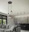 Immagine di Lampadario Rotondo Nero 3 Luci Vetro Rigato Cromo Per Salotto Tarifa Trio Lighting