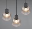 Immagine di Lampadario Rotondo Nero 3 Luci Vetro Rigato Cromo Per Salotto Tarifa Trio Lighting